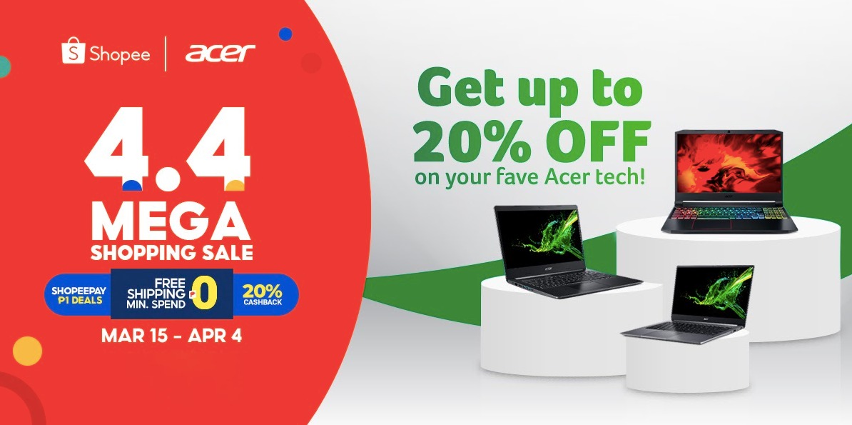 Top Acer products goes on sale with 20% off at Shopee 3.3-4.4 Mega Shopping Day