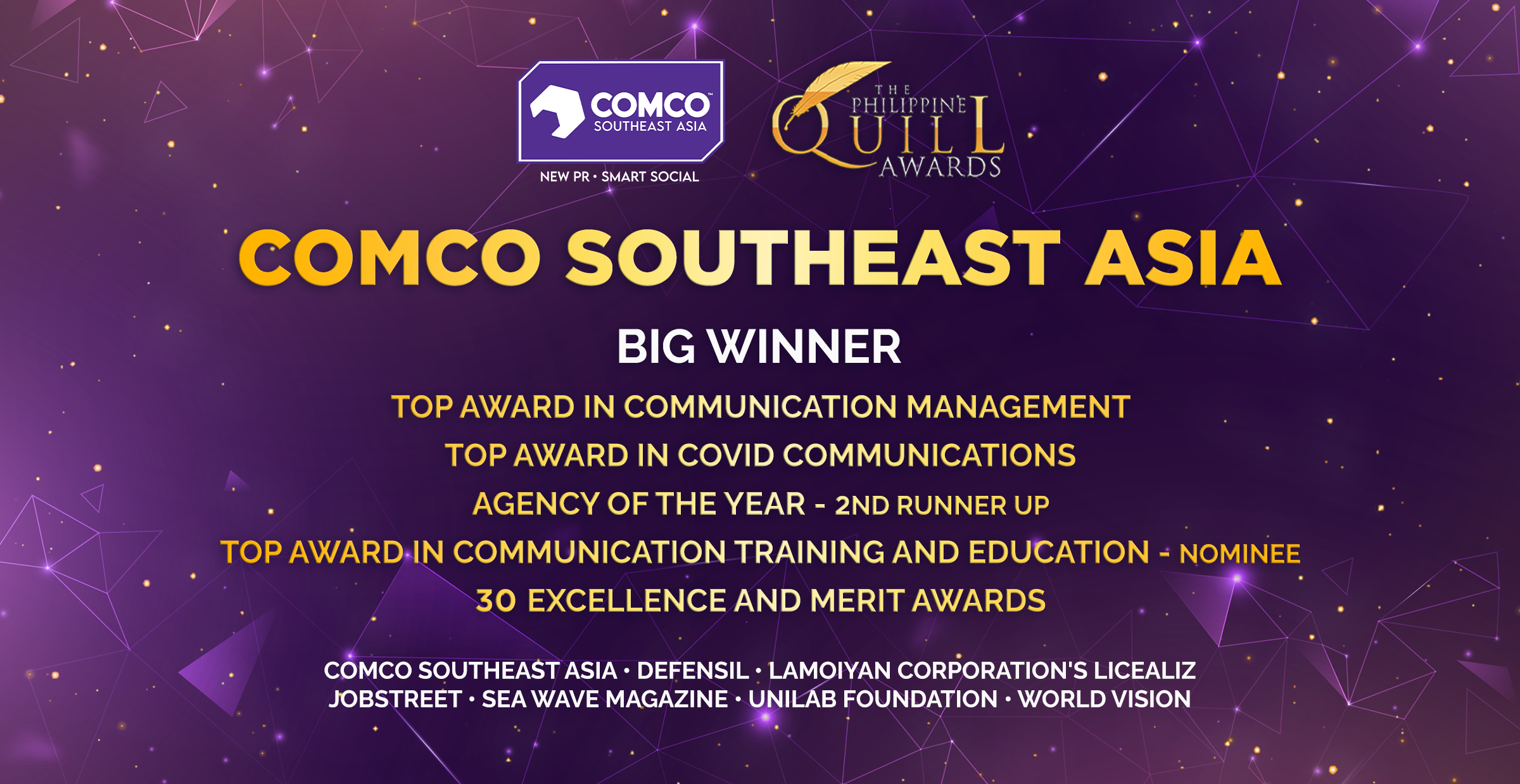 COMCO SEA wins big in the 19th Philippine Quill with 3 Top Awards and 30 Metals