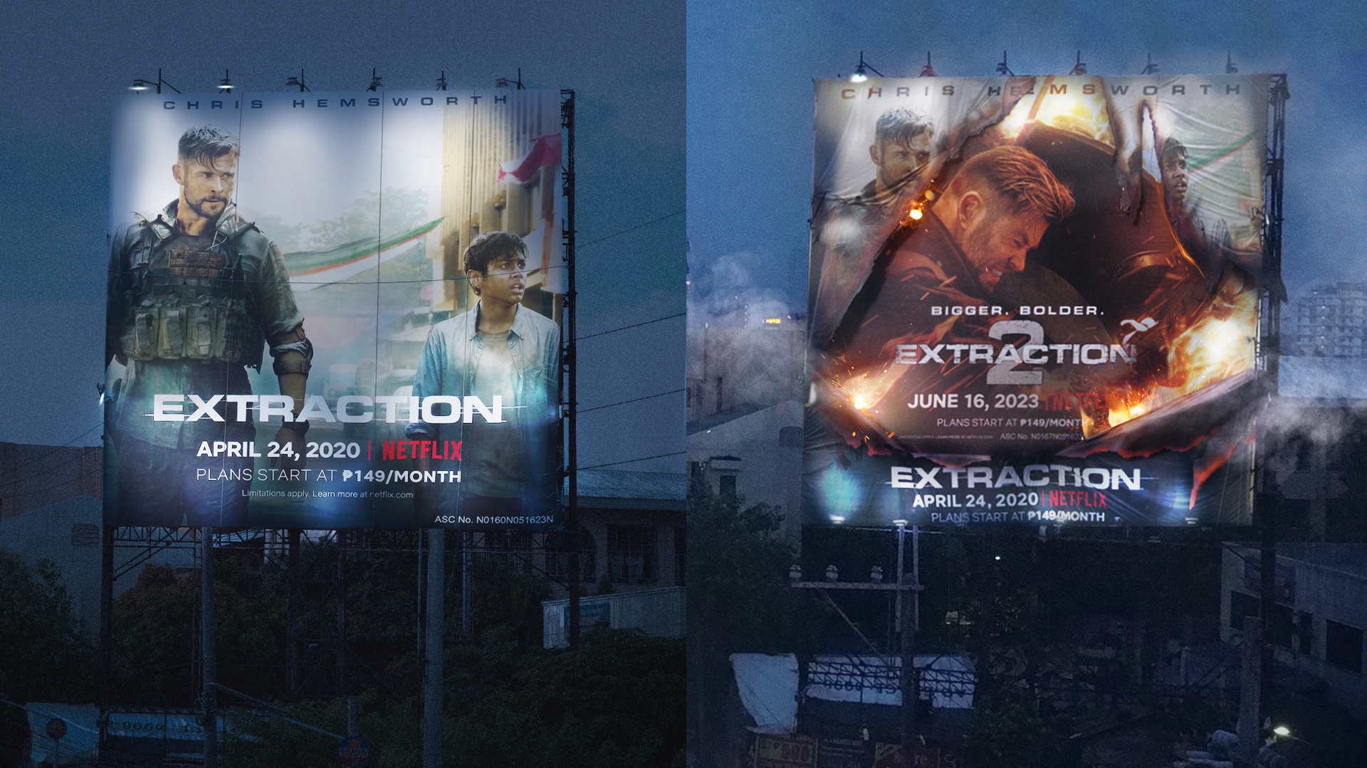 Netflix Extraction billboard blown apart, reveals ‘Extraction 2’